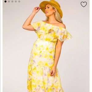 Off the shoulder yellow maternity maxi dress